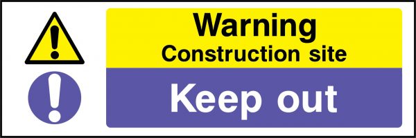 Warning construction site sign