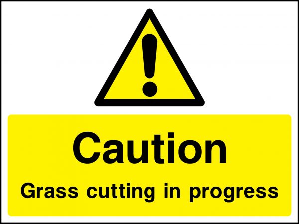 Caution grass cutting sign