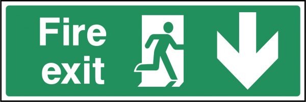 Fire exit arrow down sign