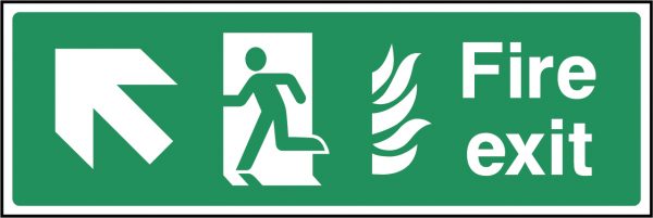 Fire exit flames arrow top left sign