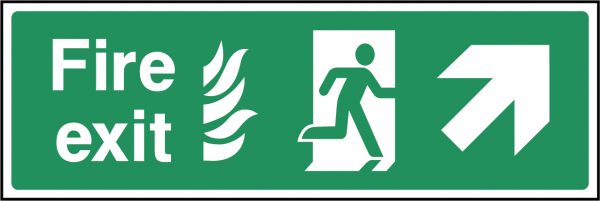 Fire exit flames arrow top right sign