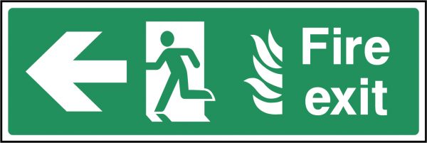 Fire exit flames arrow left sign