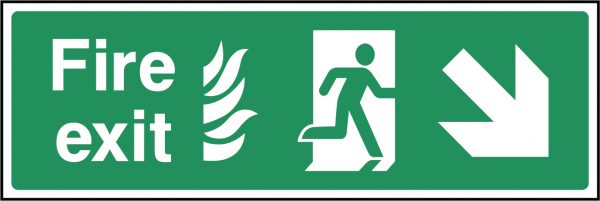 Fire exit flames arrow bottom right sign