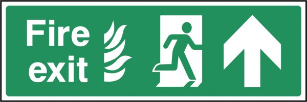 Fire exit flames arrow up sign