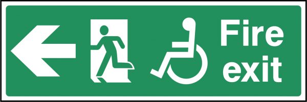 Wheelchair access fire exit left arrow sign