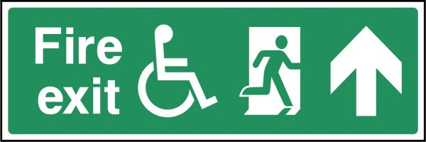 Wheelchair access fire exit up arrow sign