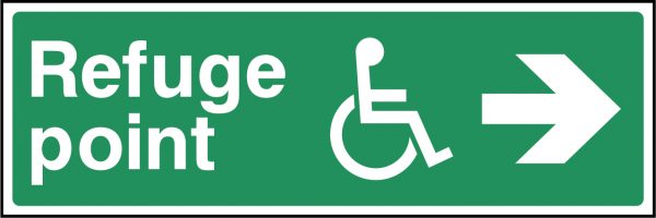 Wheelchair access refuge point arrow right sign
