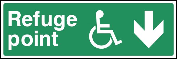 Wheelchair access refuge point arrow down sign