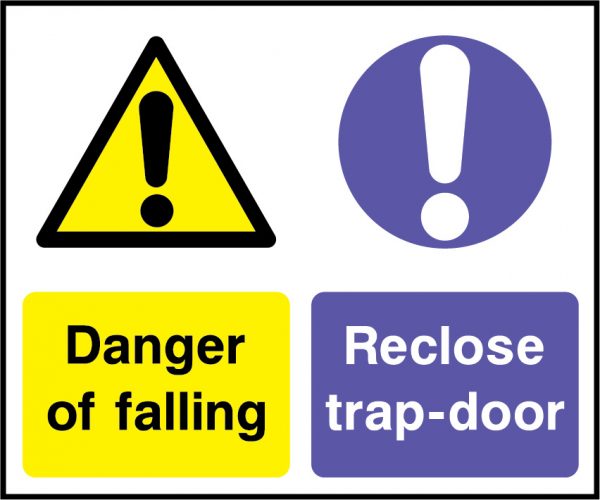 Danger of falling reclose trapdoor sign