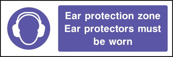 Ear protection zone ear protectors must be worn sign