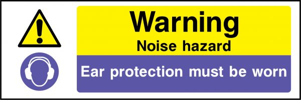 Warning noise hazard ear protection must be worn sign