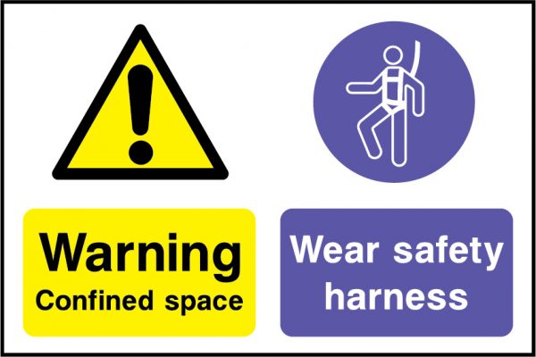 Warning confined space wear safety harness sign