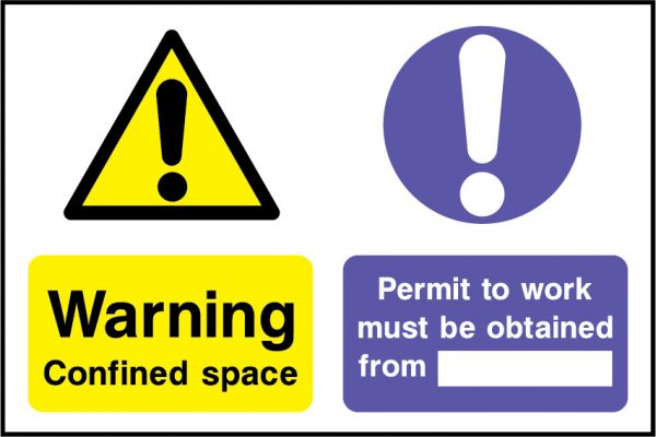 Warning confined space permit to work sign