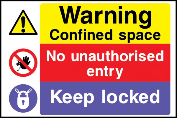 Warning confined space keep locked sign
