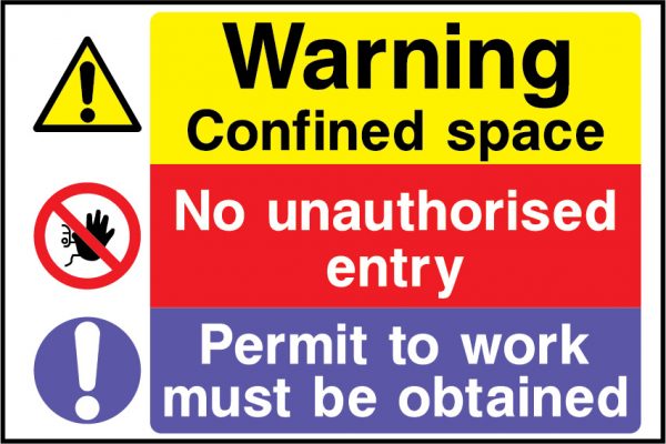 Warning confined space, entry and permit sign