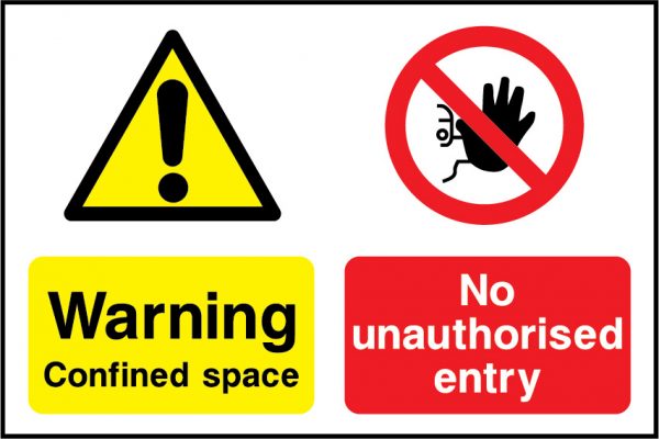 Warning confined space no unauthorised entry small sign