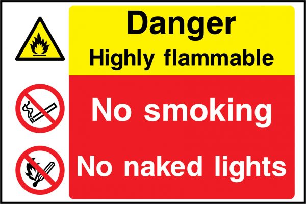 Danger highly flammable no naked lights sign
