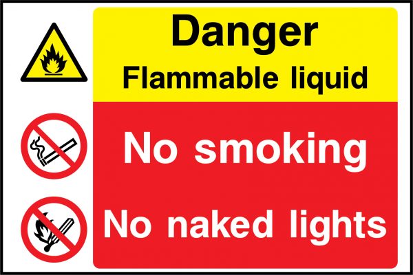 Danger flammable liquid no naked lights sign