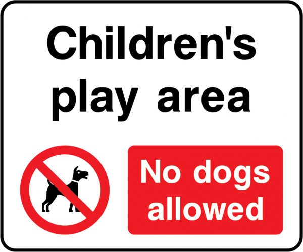 Childrens play area no dogs allowed sign