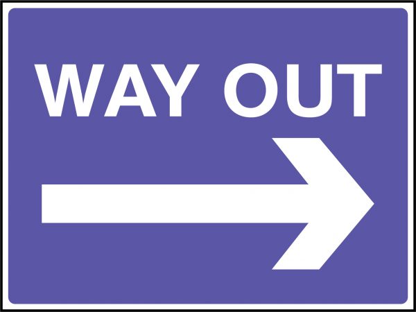 Way out right pointing sign