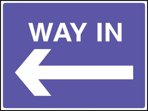 Way in left pointing sign