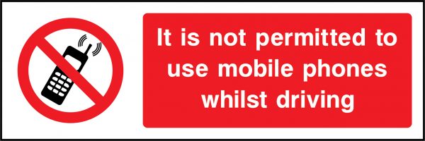 It is not permitted to use mobile phones whilst driving sign