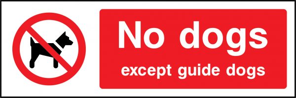 No dogs except guide dogs sign