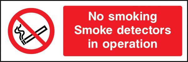 No smoking smoke detectors in operation sign