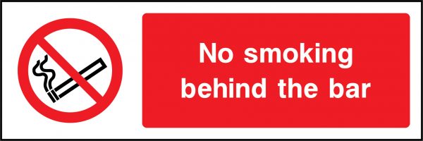 No smoking behind the bar sign