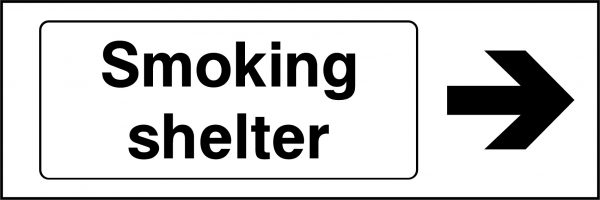 Smoking shelter on the right sign