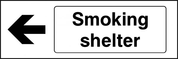 Smoking shelter on the left sign