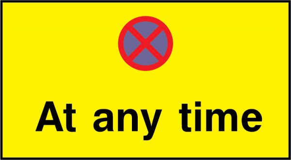 No stopping at any time road sign