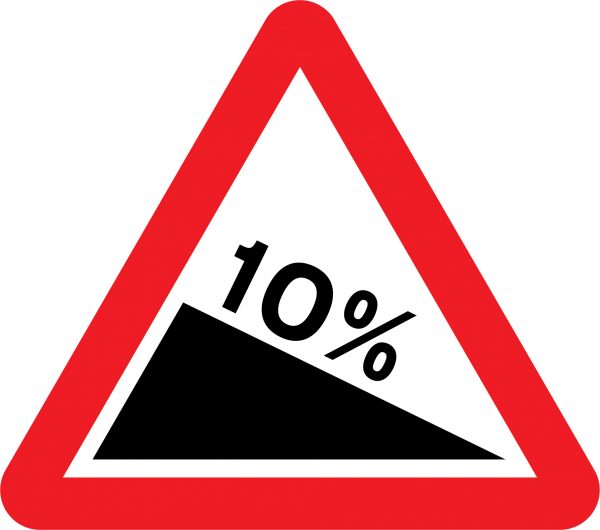 Steep hill downwards road sign
