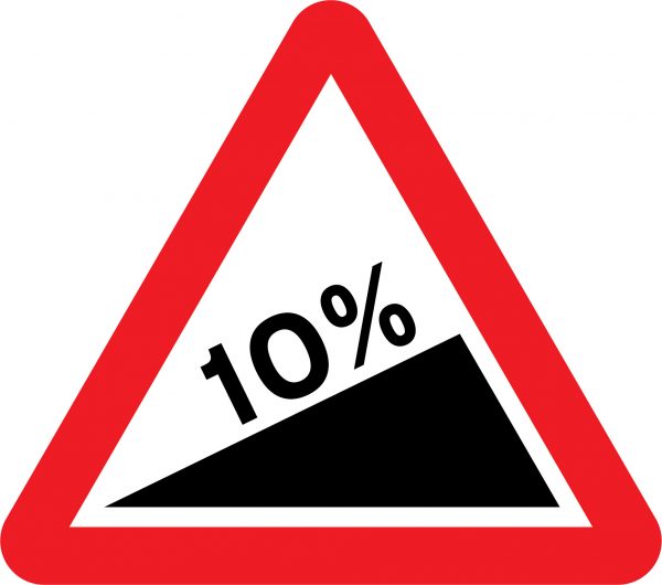 Steep hill upwards road sign