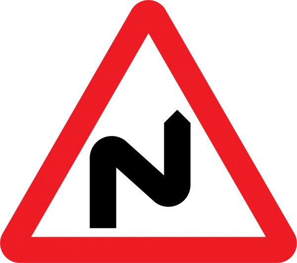 Double bend first to right road sign