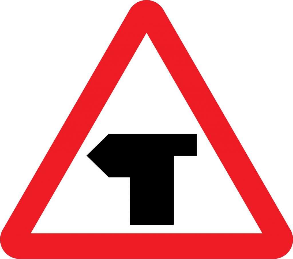 Tjunction with priority over vehicles from the right road sign Road
