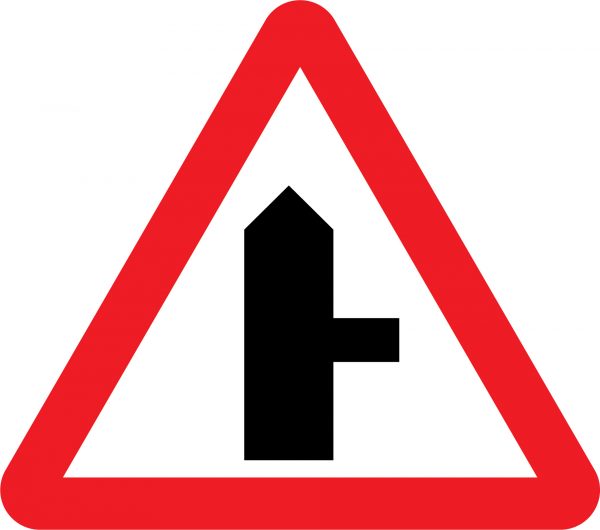 Right turn ahead road sign