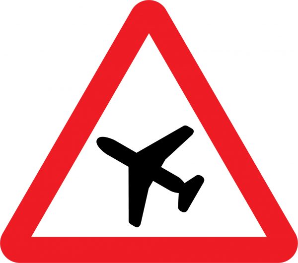Low flying aircraft or sudden aircraft noise road sign