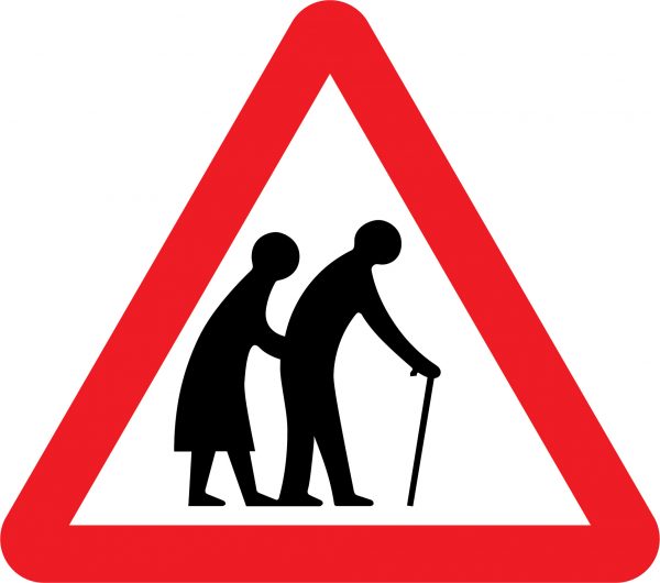 Frail pedestrians likely to cross road ahead road sign