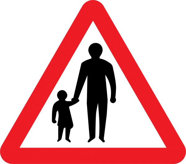 Pedestrians in road ahead road sign