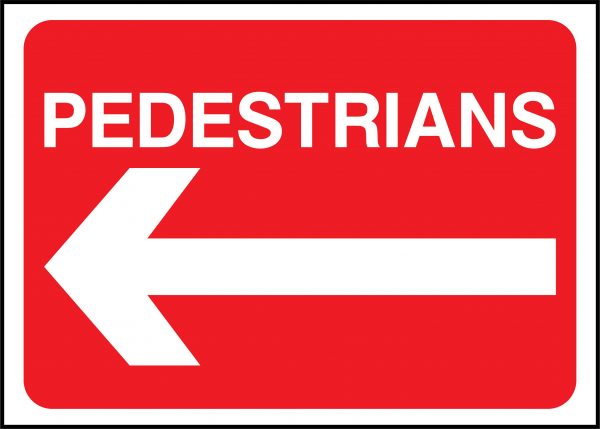 Pedestrians left road sign