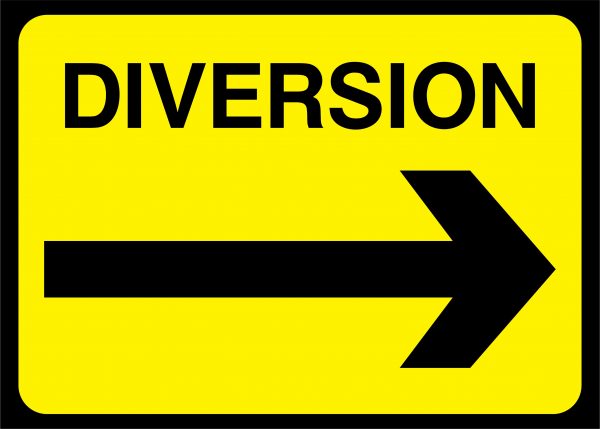 Diversion right road sign