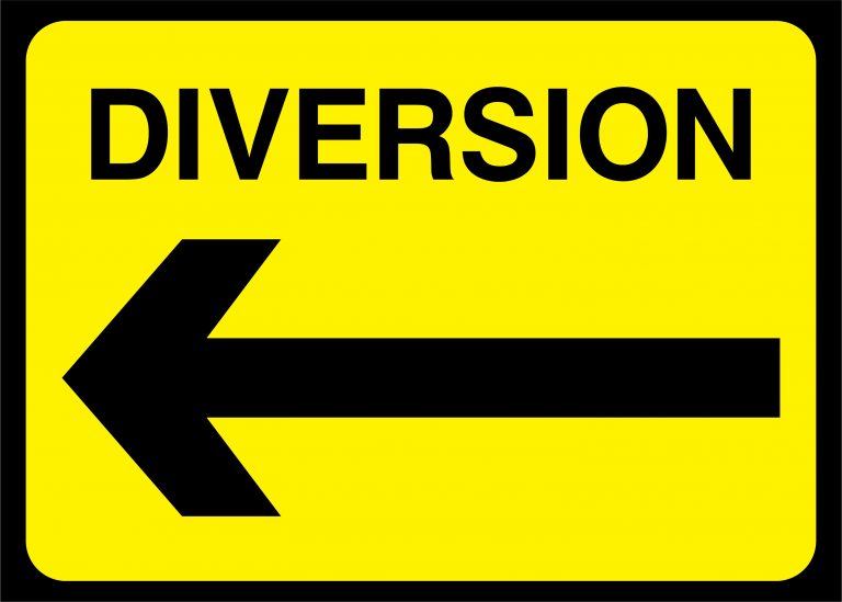 Diversion left road sign Road Traffic Temporary Warning > Diversion