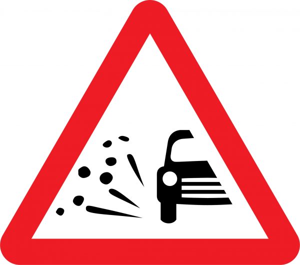 Loose chippings/risk of skidding road sign