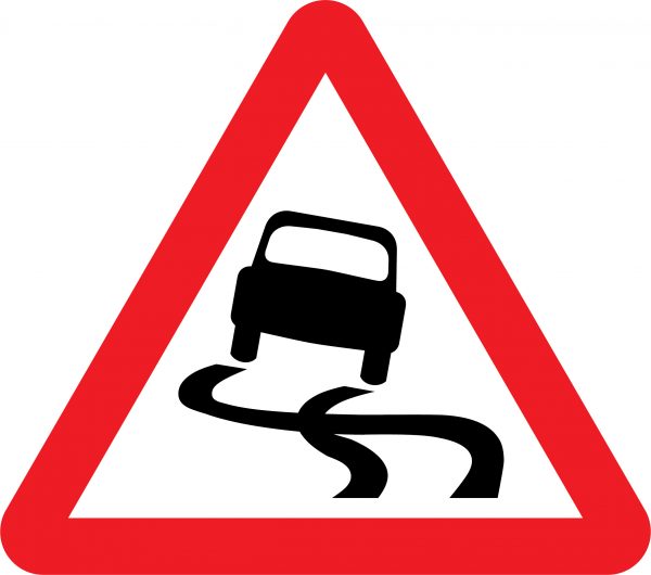 Slippery road temporary road sign