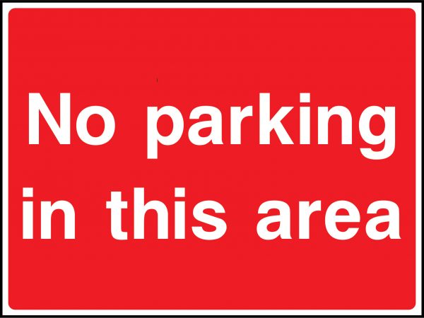 No parking in this area road sign