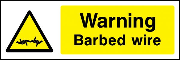 Warning barbed wire sign