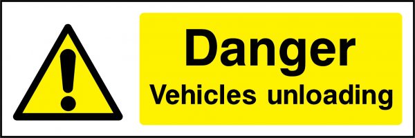 Danger vehicles unloading sign
