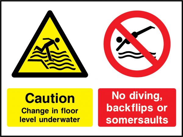 Caution change in floor level underwater sign