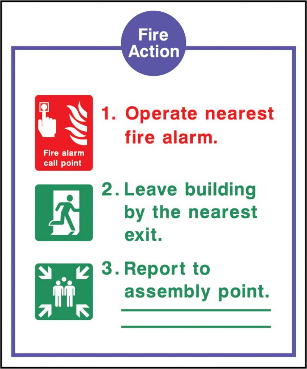 Fire Action Three Point Sign | Wedosafetysigns | fire safety signage | health and safety signage | ACP | Corrugated Plastic | Rigid PVC | Self Adhesive Vinyl